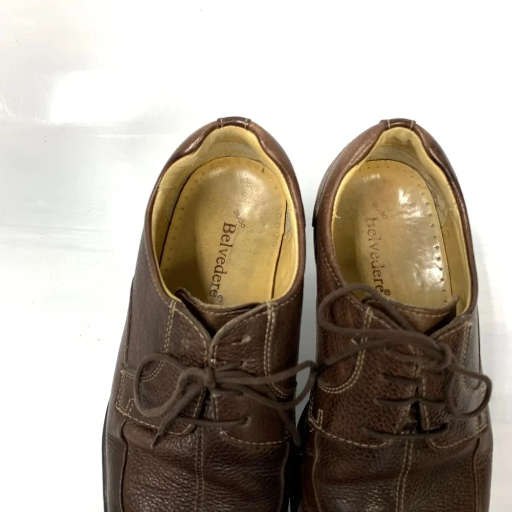 Studio Belvedere Mens Brown Pebbled Leather Square Toe Derby Shoes Size‎ 10.5 D